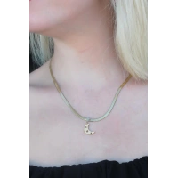 316L Kararmaz Çelik Gold Renk İtalyan Zincirli Hilal Model Kadın Kolye