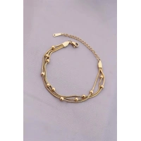 316L Kararmaz Çelik Gold Renk Top Zincirli Kadın Bileklik