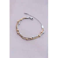 316L Kararmaz Çelik Gümüş Renk Top Zincirli Kadın Bileklik