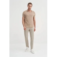 4012 Örgü Polo Yaka Erkek TShirt Bej