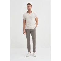 4012 Örgü Polo Yaka Erkek TShirt Ekru