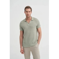 4012 Örgü Polo Yaka Erkek TShirt Yeşil