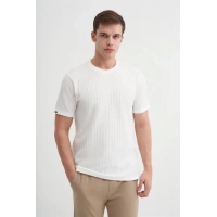 4051 Bisiklet Yaka Desenli Erkek T-Shirt BEYAZ