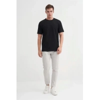 4051 Bisiklet Yaka Desenli Erkek T-Shirt SİYAH