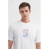4188 Bisiklet Yaka Baskılı Erkek T-Shirt Beyaz