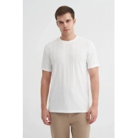 4203 Viskon Kumaş Bisiklet Yaka Regular Fit Erkek T-Shirt BEYAZ