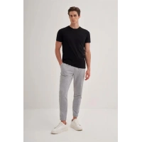 4602 Flamlı Basic Bisiklet Yaka Erkek T-Shirt Siyah