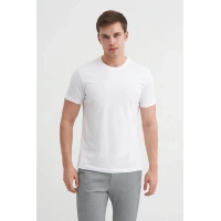 4623 Bisiklet Yaka Basıc Erkek T-Shirt Beyaz