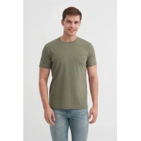 4623 Bisiklet Yaka Basıc Erkek T-Shirt Haki
