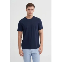 4623 Bisiklet Yaka Basıc Erkek T-Shirt Lacivert