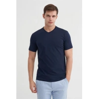 4624 Basıc V Yaka Erkek T-Shirt Lacivert