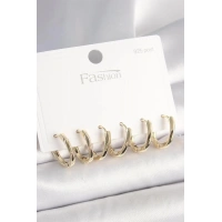 925 Ayar Gümüş Çivi Pirinç Gold Renk Oval Halka Model Kadın Küpe Seti