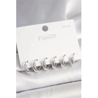 925 Ayar Gümüş Çivi Pirinç Gümüş Renk İşlemeli Halka Model Kadın Küpe Seti