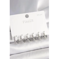 925 Ayar Gümüş Çivi Pirinç Gümüş Renk Sarmal Halka Model Kadın Küpe Seti