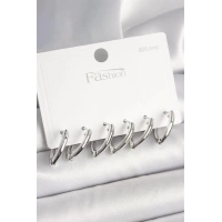 925 Ayar Gümüş Çivi Pirinç Gümüş Renk Üçgen Model Kadın Küpe Seti