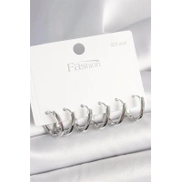 925 Ayar Gümüş Çivi Pirinç Oval Halka Model Kadın Küpe Seti