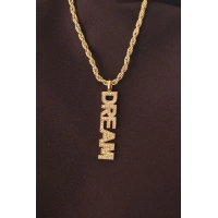 Altın Renk Zirkon Taşlı Rüya Yazılı Kolye