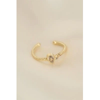 Ayarlamalı Altın Renk Zirkon Taşlı Damla Detay Yüzük