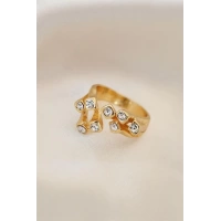 Ayarlamalı Gold Metal Kare Zirkon Taşlı Yüzük