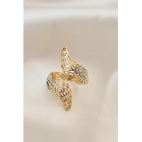 Ayarlamalı Gold Renk Metal Zirkon Taşlı Kanat Yüzük