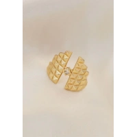 Ayarlamalı Gold Renk Metal Zirkon Taşlı Piramit Yüzük