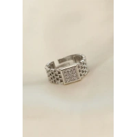 Ayarlamalı Gümüş Renk Kare Zirkon Taşlı Yüzük