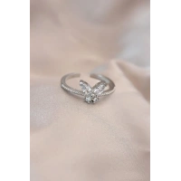 Ayarlamalı Gümüş Renk Metal Zirkon Taş ve Kristal Taşlı Kelebek Model Yüzük