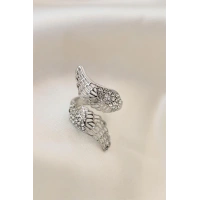 Ayarlamalı Silver Renk Metal Zirkon Taşlı Kanat Yüzük