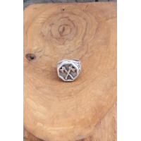 Balta Desenli Gümüş Renk Ayarlanabilir Erkek Yüzük