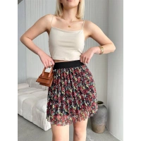 Baskılı astarlı mini etek