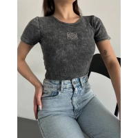 Baskılı yıkalmalı bluz