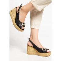 Caver Siyah Cilt Dolgu Topuk Sandalet