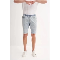 CAZ6714 Beli Lastikli Erkek Bermuda Kot Short Buz Mavi