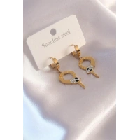 Çelik Gold Renk Yılan Figür Zirkon Taş Detay Kadın Küpe