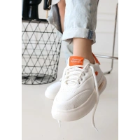 Chris Beyaz Cilt Turuncu Detaylı Bağcıklı Spor Ayakkabı