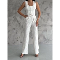 Çizgili palazzo pantolonlu yelek takım s3395