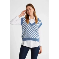 Dama Desenli Örme Oversıze Kadın Triko