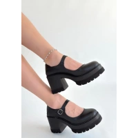 Dlor Siyah Cilt Dolgu Topuk Ayakkabı