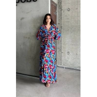 Dokuma baskılı yarasa kol elbise s8124