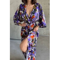 Dokuma baskılı yarasa kol elbise s8124