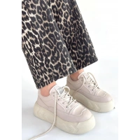 Emwa Bej Cilt Bağcıklı Spor Ayakkabı