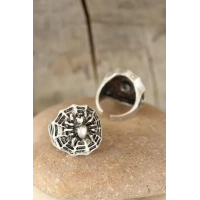 Eskitme Gümüş Renk Örümcek Figürlü Erkek Ayarlamalı Yüzük