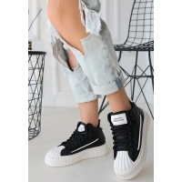 Estim Siyah Cilt Bağcıklı Spor Ayakkabı