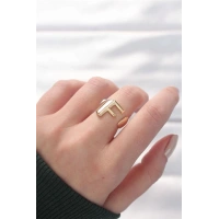 F Harfli Altın Renk Ayarlanabilir Yüzük