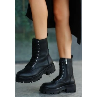 Flona Siyah Cilt Bağcıklı Bot