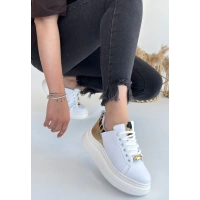 Gasta Beyaz Cilt Sarı Detaylı Bağcıklı Spor Ayakkabı