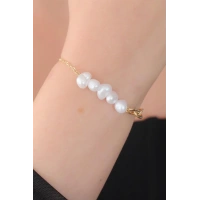 Gold Renk İnci Boncuk Model Kadın Bileklik