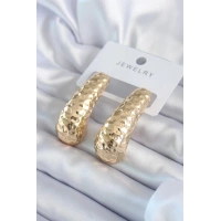 Gold Renk İşleme Detay Pirinç Kadın Küpe