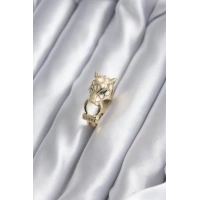 Gold Renk Kaplan Model Zirkon Taş Detay VİP Kadın Yüzük