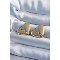 Gold Renk Kırık Kalp Model Pirinç Kadın Küpe